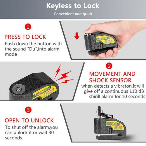 Black Motorcycle Alarm Disc Lock Motor Bike Brake Security Electric Bicycle Lock AU