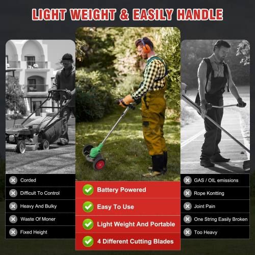 Green Whipper Snipper Mower Cordless Grass Trimmer Lawn Cutter Battery Brushcutter