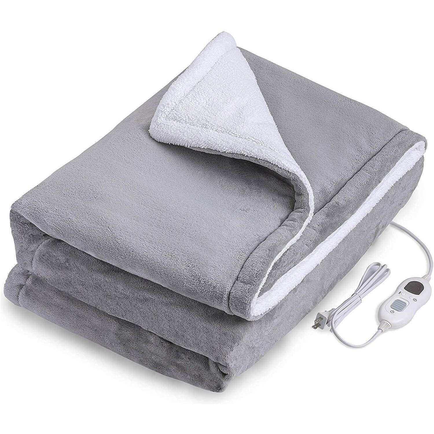 Double-side Flannel Heated Electric Throw Rug Blanket Fast Heating Warm Washable GREY