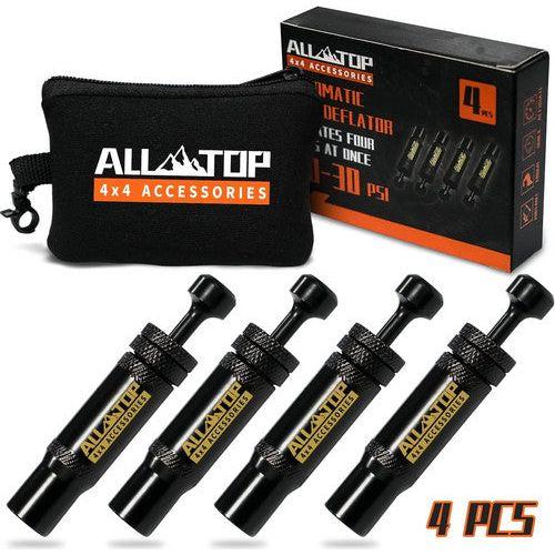Adjustable Auto-Stop Tire Deflator Valve Kit 10-30 PSI 4PCS Screw-on for Offroad