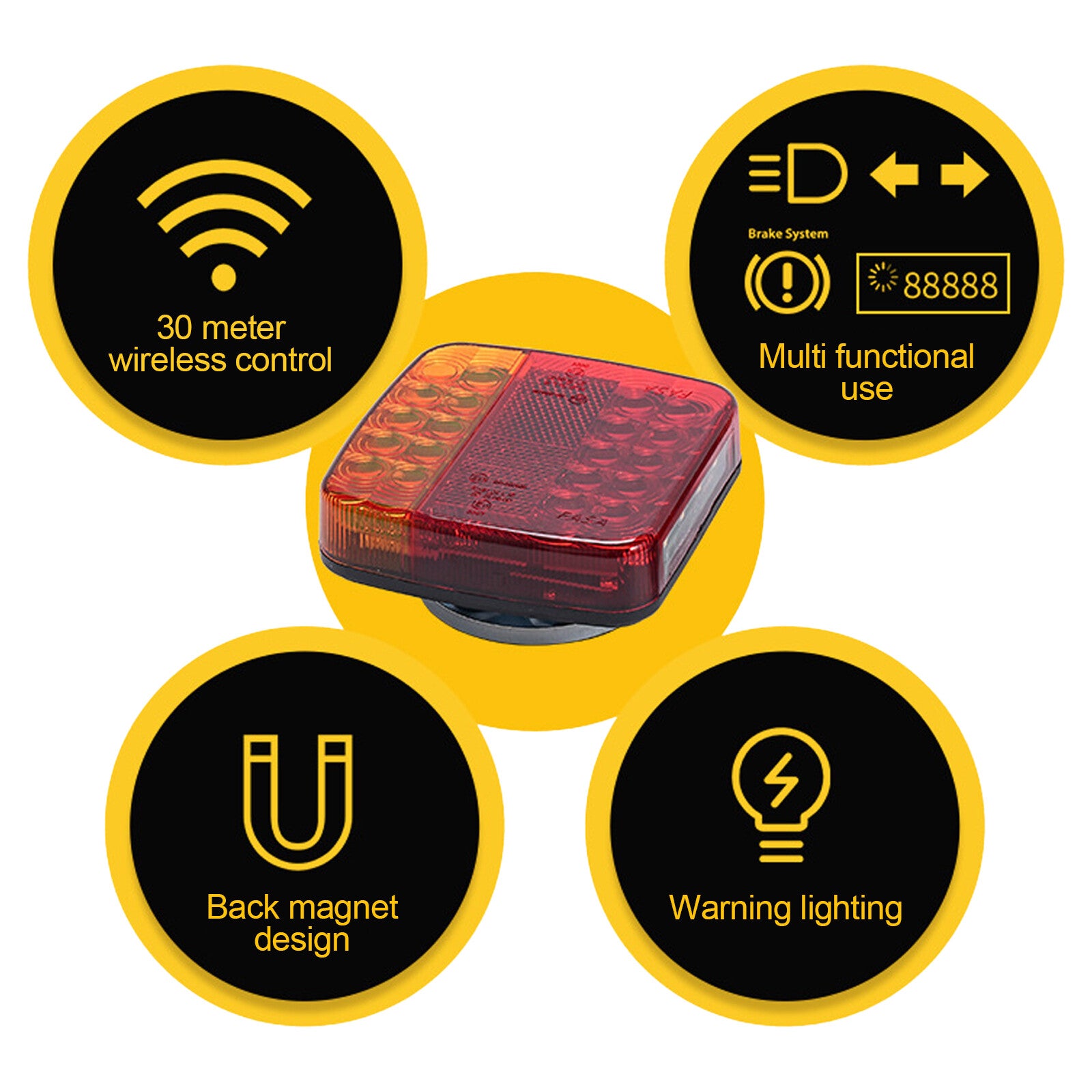 2X 7Pin LED Magnetic Wireless Trailer-TailLight Kit For Trailer Truck Automotive