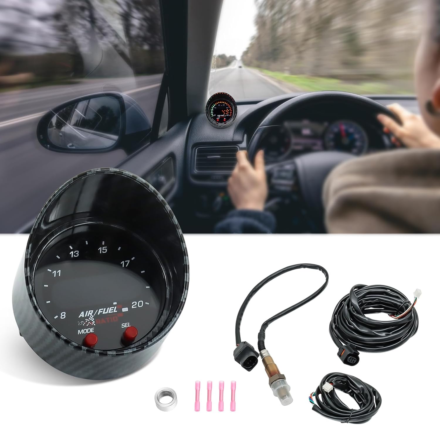 52mm AFR O2 UEGO Wideband Air Fuel Ratio Gauge Kit 30-0300 LSU 4.9 Probe Sensor