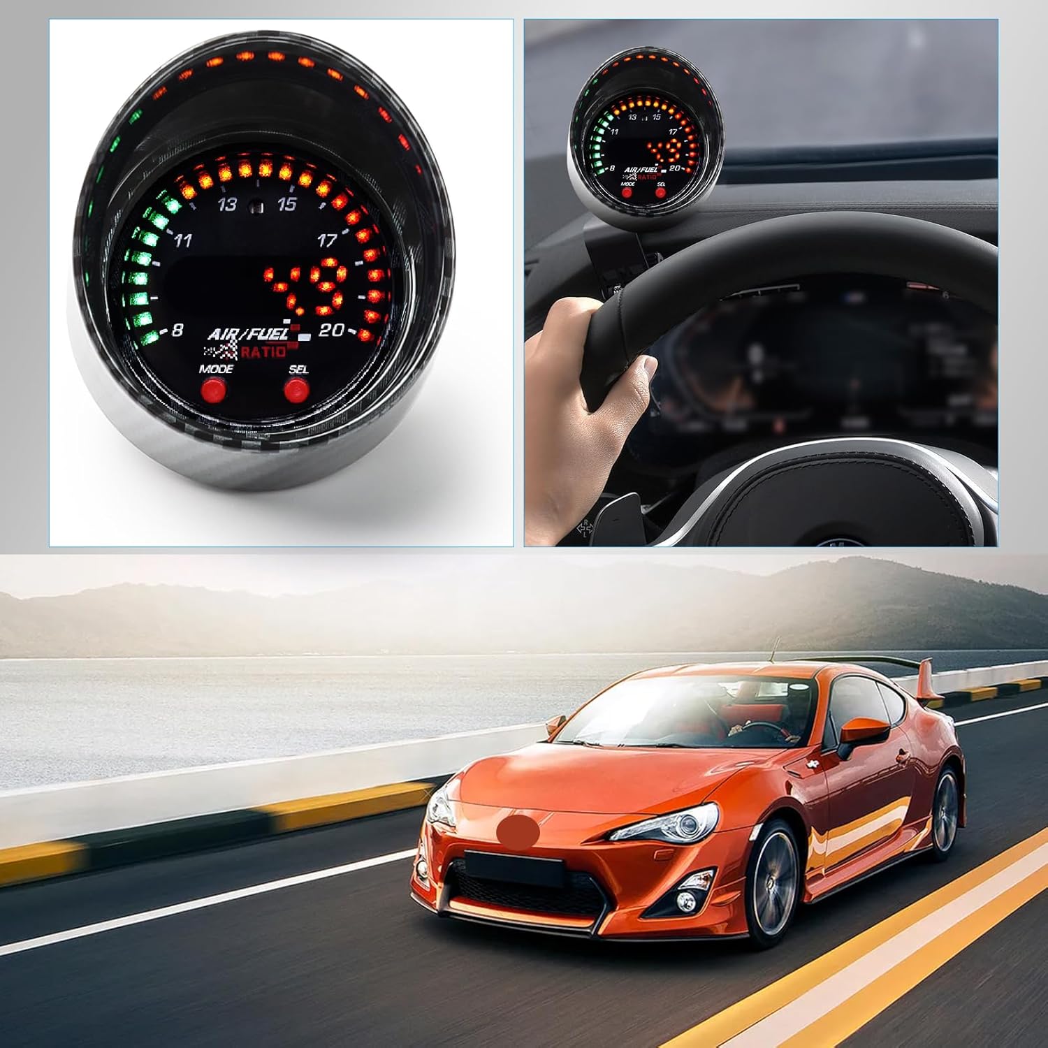 52mm AFR O2 UEGO Wideband Air Fuel Ratio Gauge Kit 30-0300 LSU 4.9 Probe Sensor