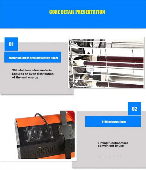 1200W Shortwave Infrared Paint curing Lamp Spray Painting Solary Baking Dryer