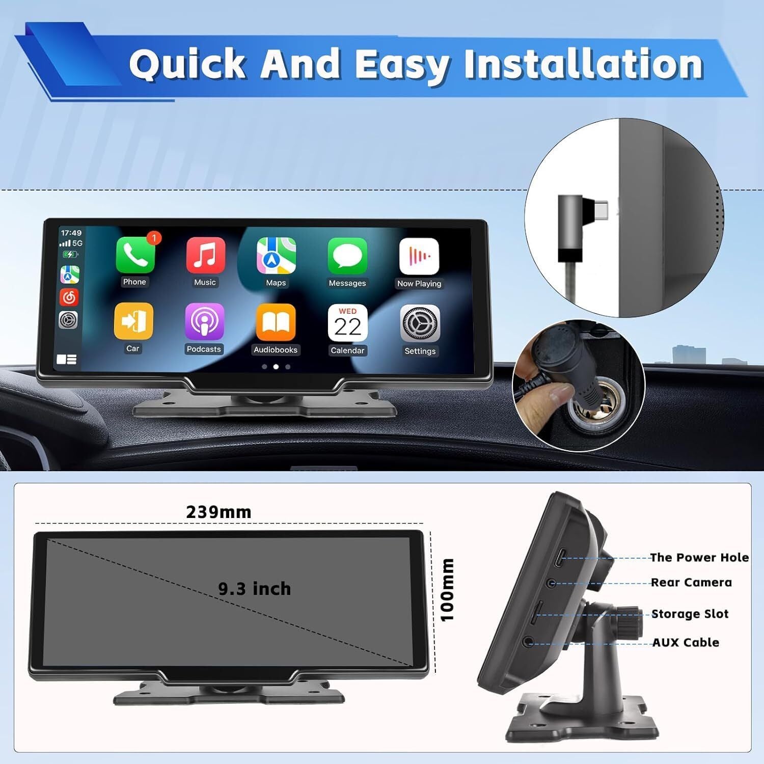 4K 10.26" Touch Dash Camera Cam Dual Car Recorder for CarPlay Android Auto