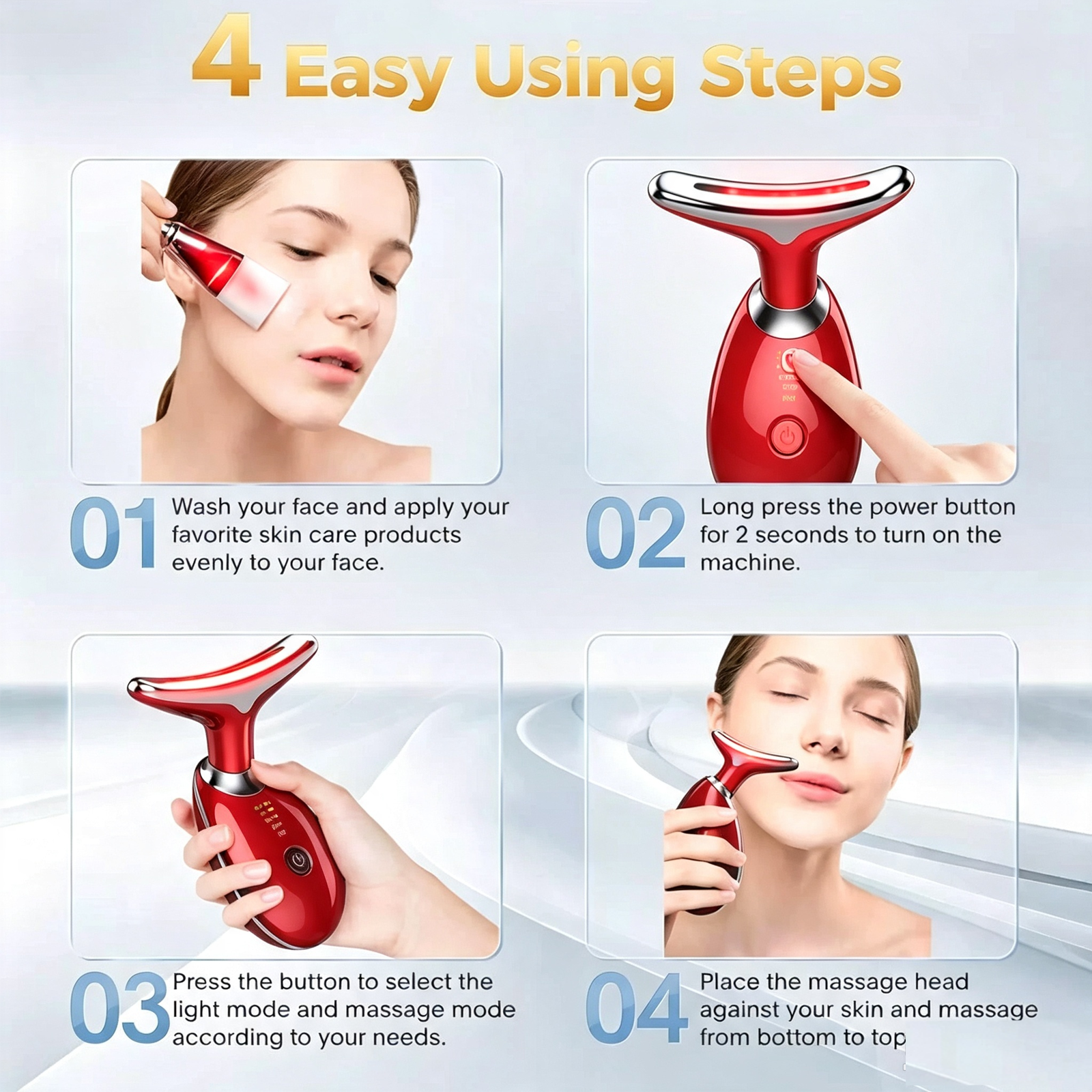 Rejuvenation Massager Neck Anti Wrinkle Face Beauty Device Skin Lifting Tighten Red