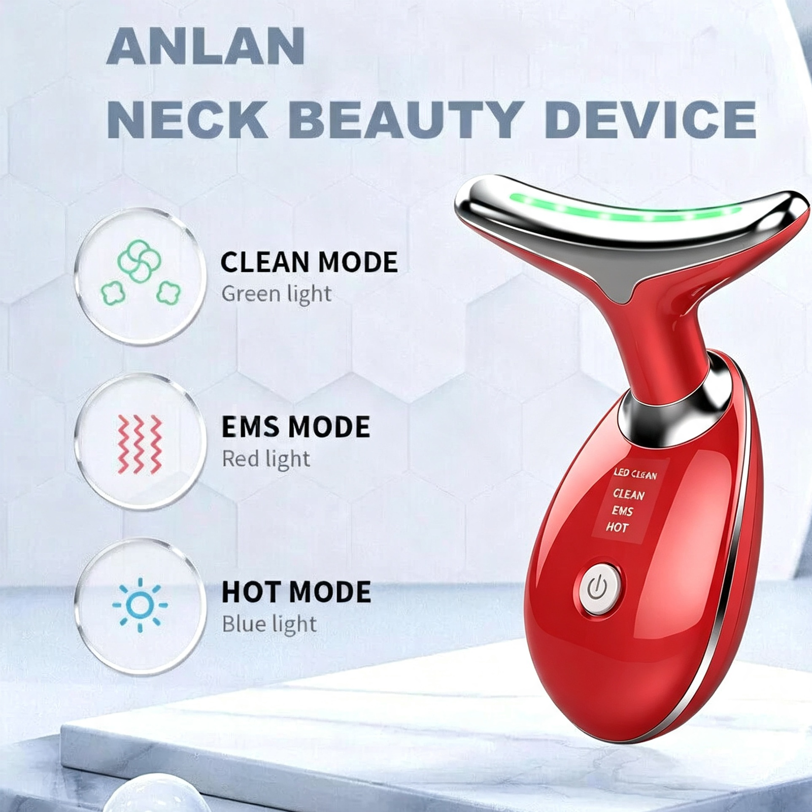 Rejuvenation Massager Neck Anti Wrinkle Face Beauty Device Skin Lifting Tighten Red