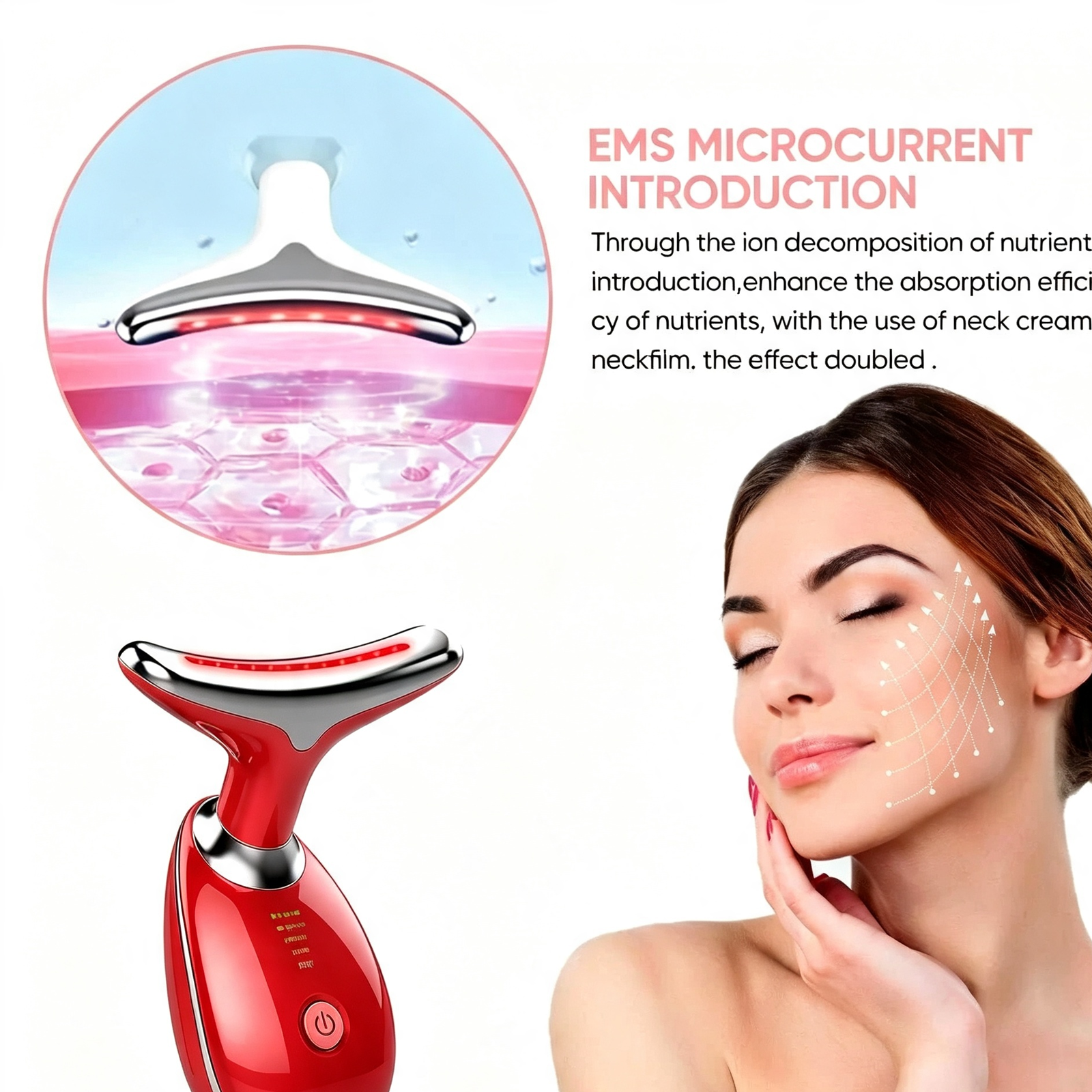 Rejuvenation Massager Neck Anti Wrinkle Face Beauty Device Skin Lifting Tighten Red