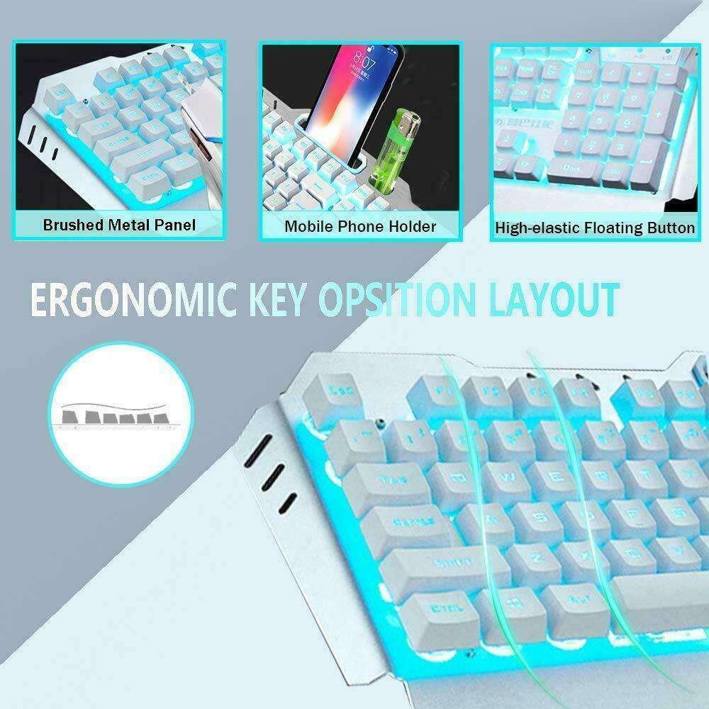 104 Keys Wireless Gaming Keyboard Mouse Set+Mouse Pad, RGB LED Backlit PC/Laptop White-RGB