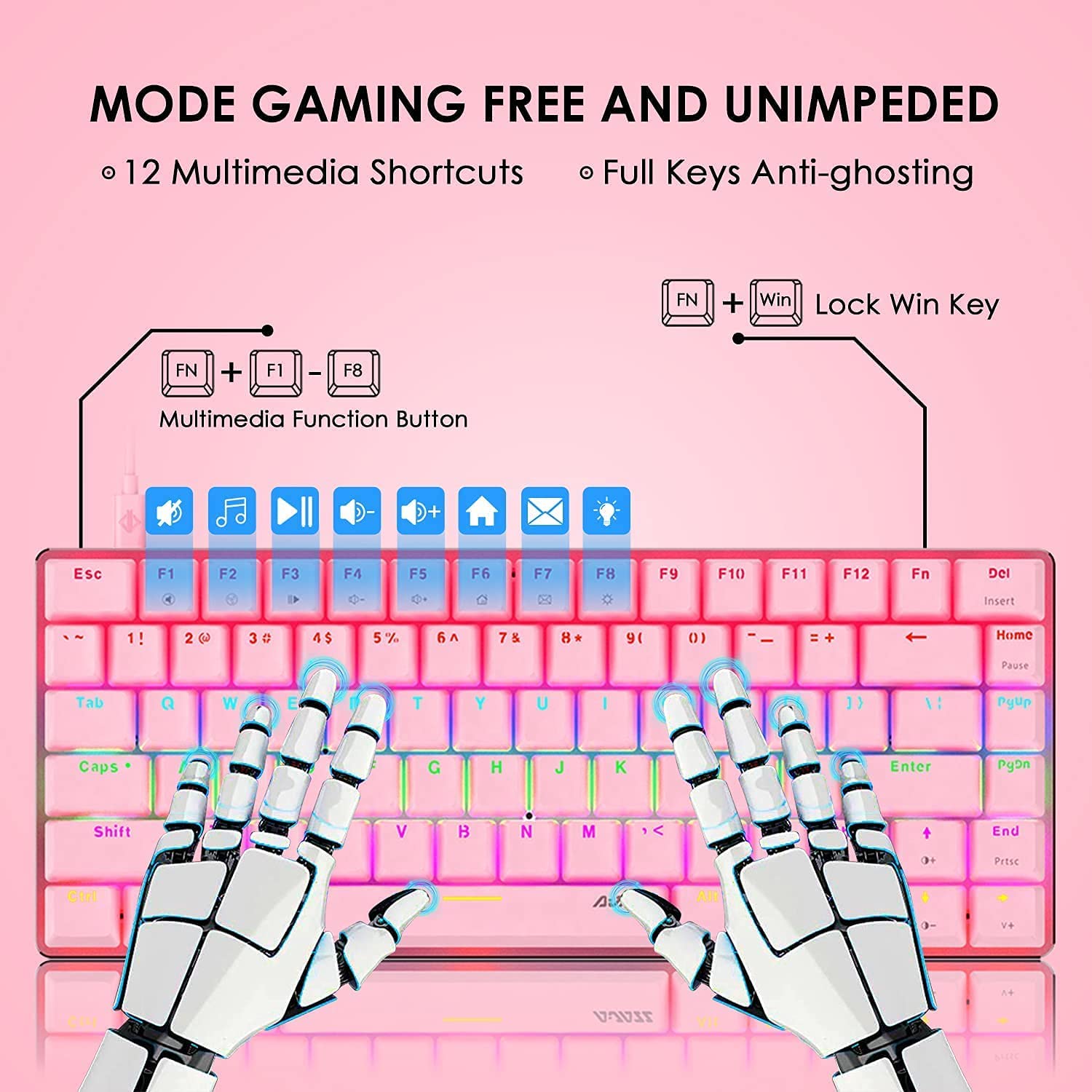 AK33 82 keys Compact Gaming Mechanical Keyboard with Anti-ghosting Keys for Game