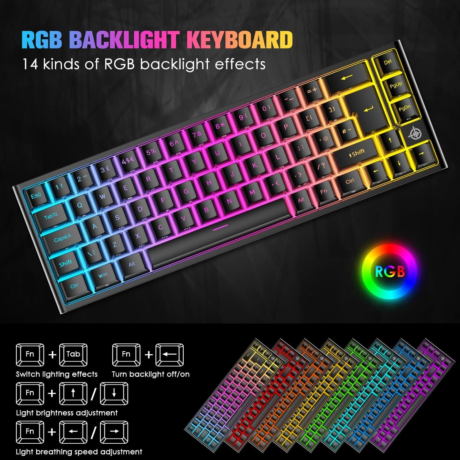 67 Keys Layout Design Mechanical Gaming Keyboard PC PS4 RGB Backlight Wired USB Black