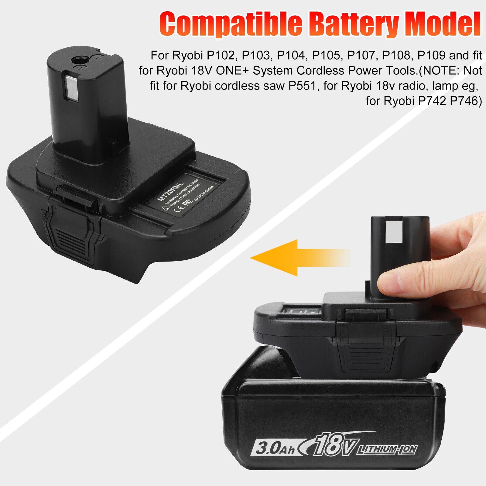 Battery Adapter MT20RNL for Makita Li-ion Batteries Convert to Ryobi 18V Tools