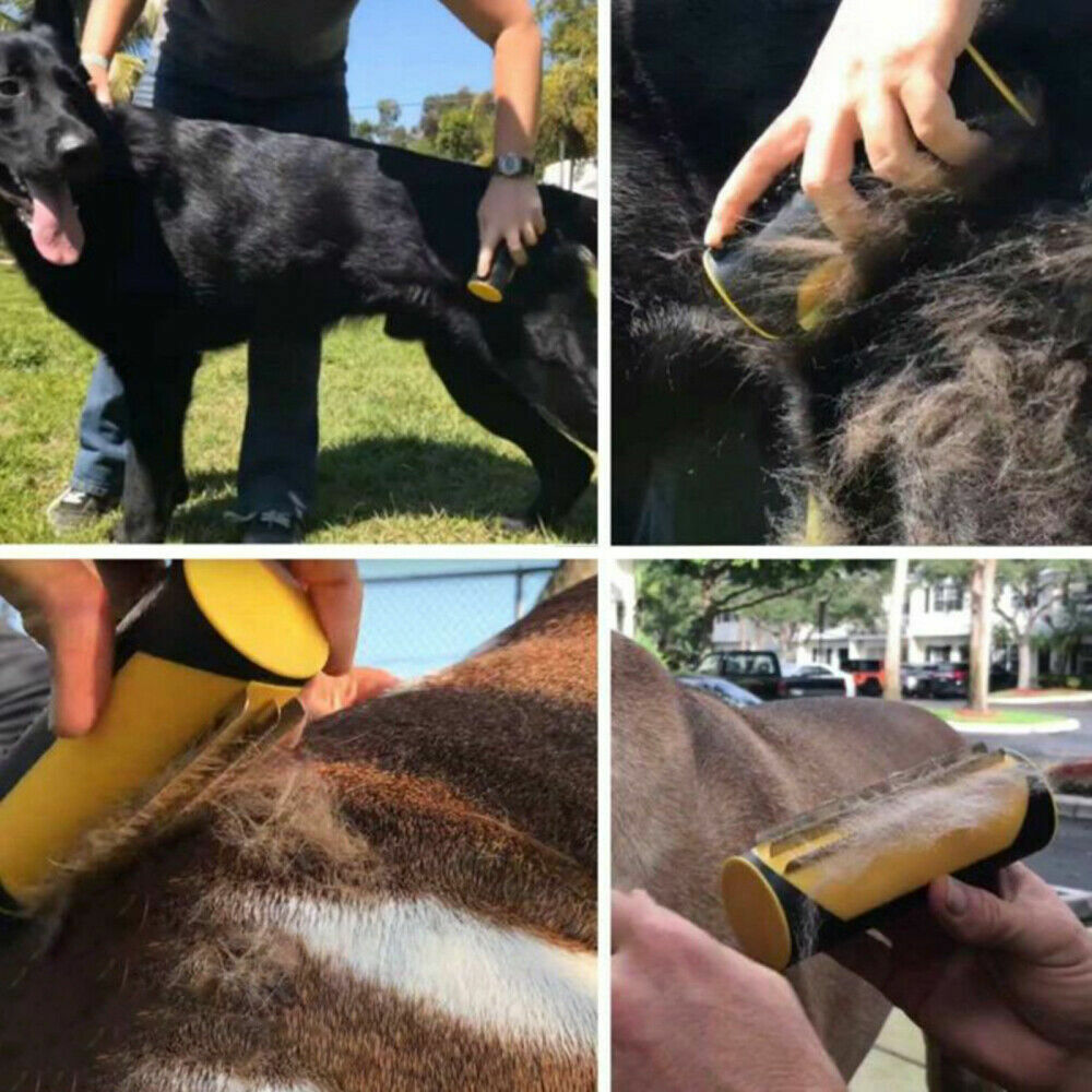 Pet Dog Cat Hair Fur Deshedding Shedding Trimmer Grooming Roll Comb Brush yellow
