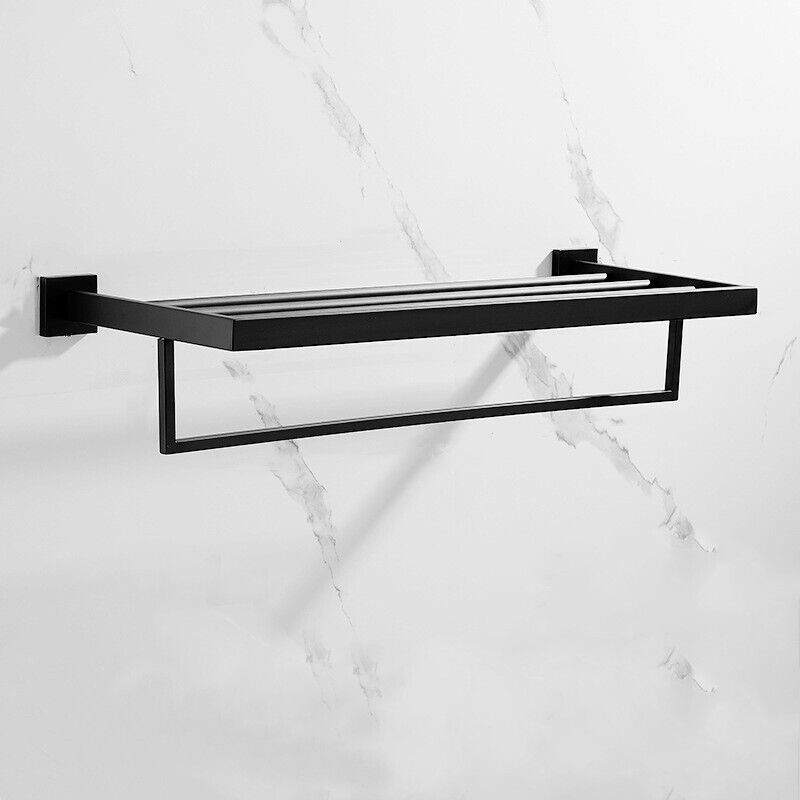 600mm 2 Layers Towel Shelf Storage Bath Stainless Steel Rack Rail Black