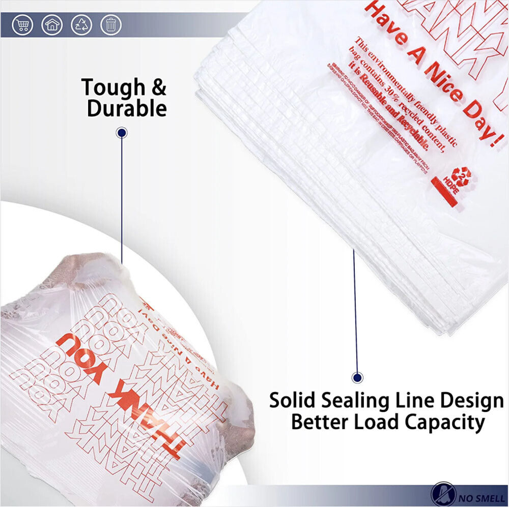 50X Plastic Shopping Bags - Reusable Recyclable Singlet Eco Grocery Carry Bag large