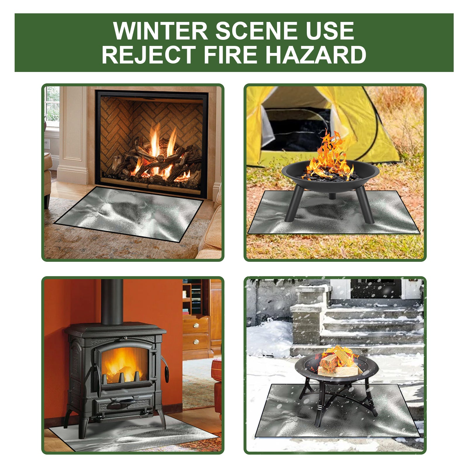 Yegbong Fireproof Mat, Outdoor Lawn Terrace Barbecue Fireproof Silver Rectangular Protective Mat