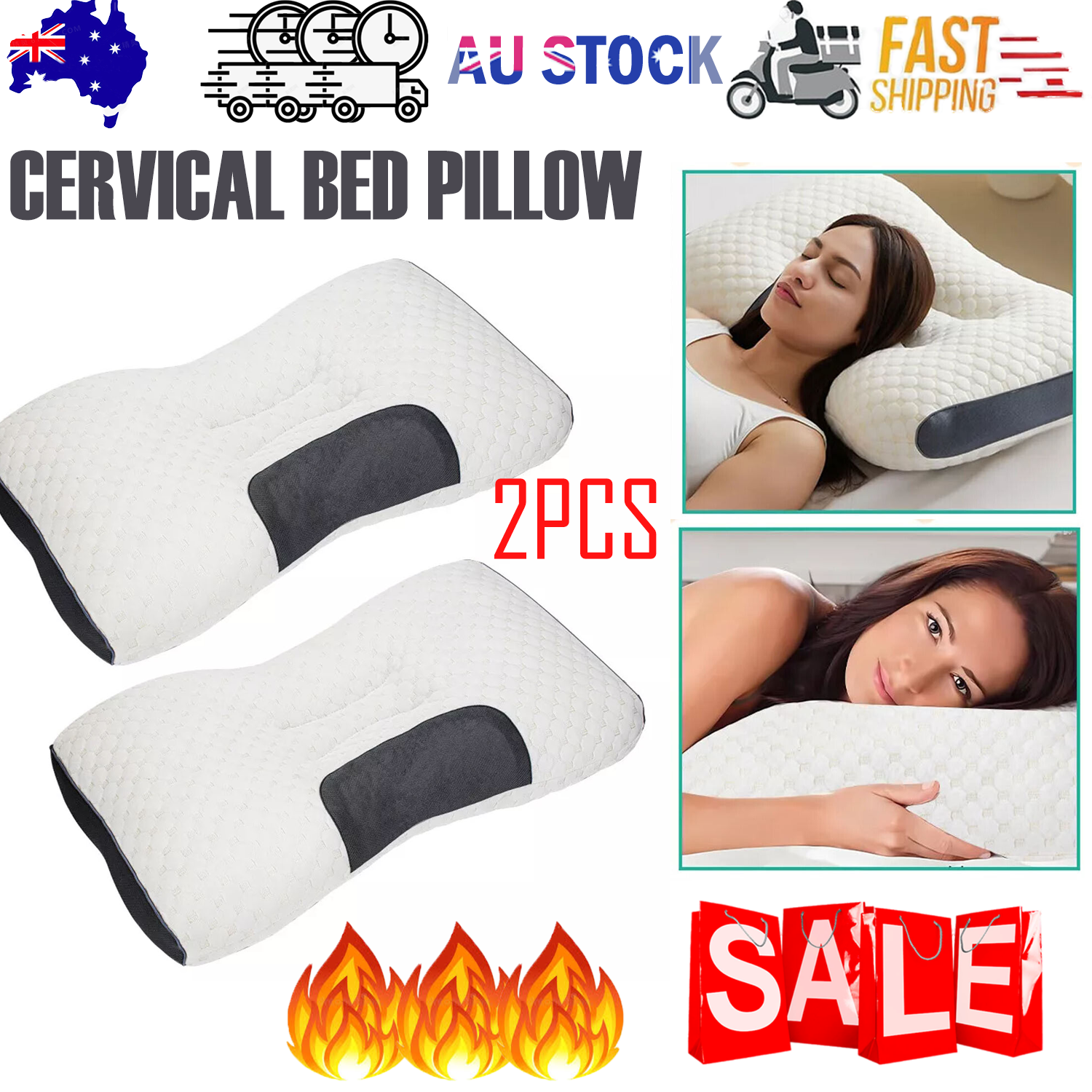 2 pcs Pain Relief Ergonomic Pillow Adjustable Contour Orthopedic Cervical Bed Pillow