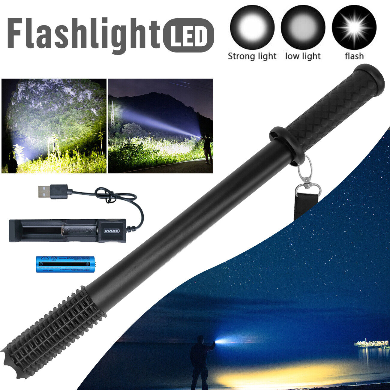 90000LM Baseball Bat LED Flashlights Waterproof Powerful Aluminium for Emergency
