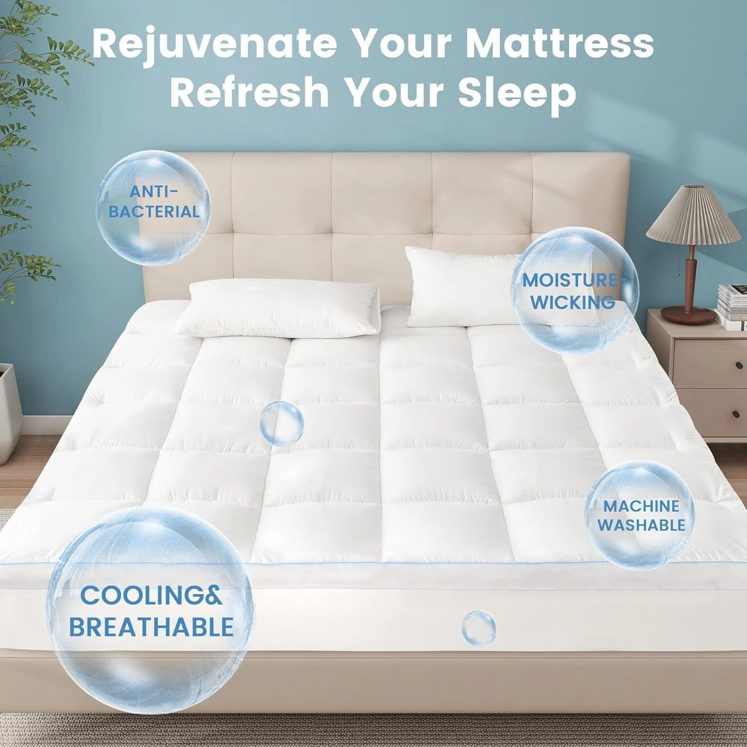 1500GSM Bamboo Mattress Topper Extra Thick 10CM Bed Topper King Single: 107 x 203 + 40 cm
