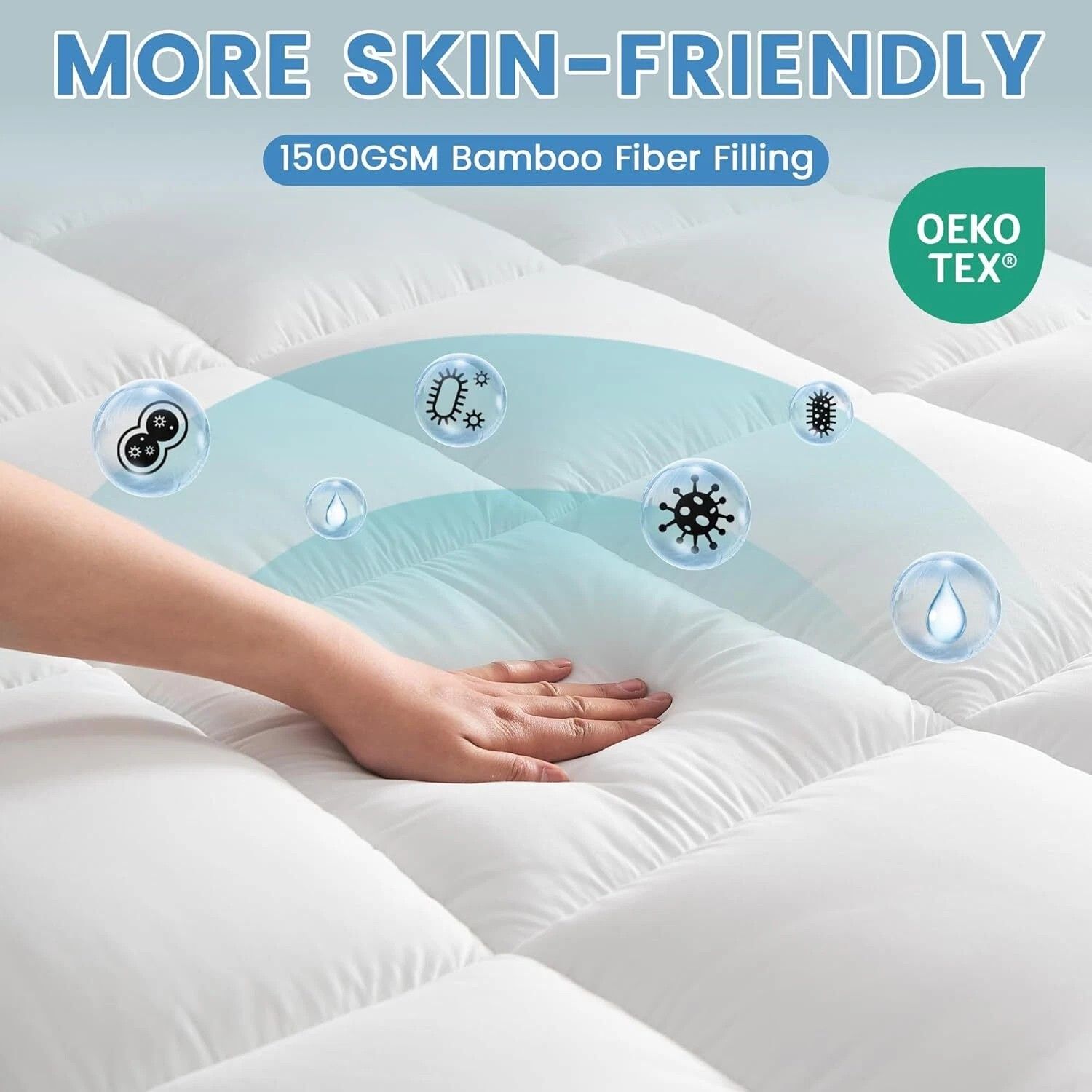 1500GSM Bamboo Mattress Topper Extra Thick 10CM Bed Topper Queen: 152 x 203 + 40 cm