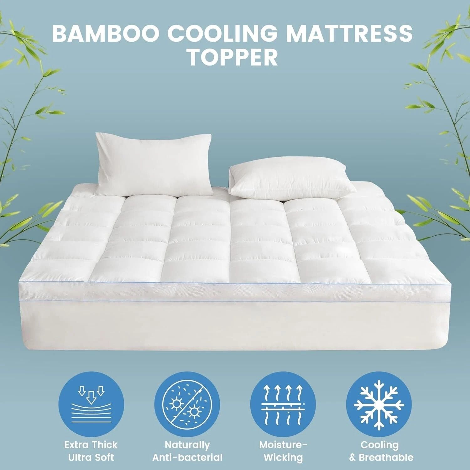 1500GSM Bamboo Mattress Topper Extra Thick 10CM Bed Topper Single: 90 x 191 + 40 cm