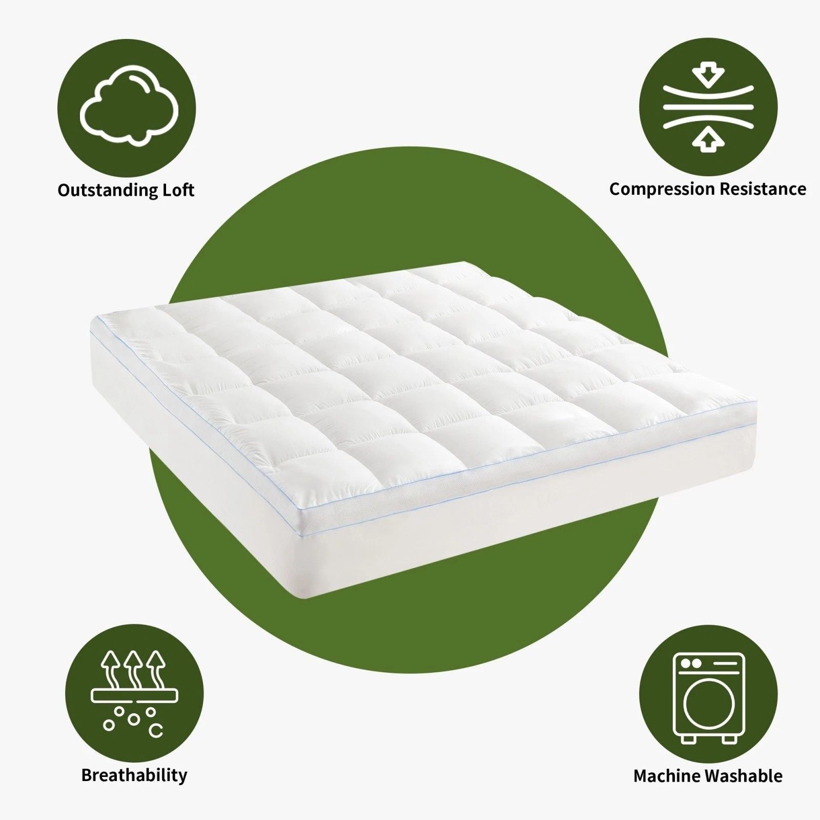 1500GSM Bamboo Mattress Topper Extra Thick 10CM Bed Topper super King: 203 x 203 + 40 cm
