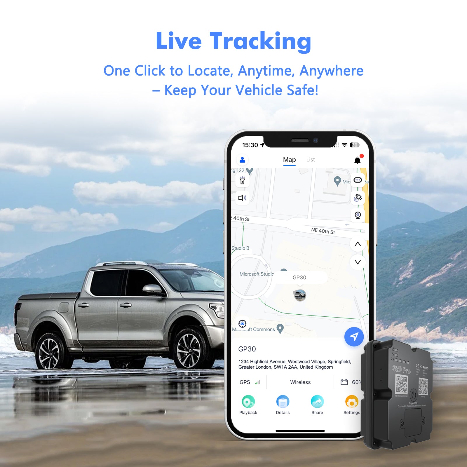 4G GPS Tracker for Car/Moto/Luggage - Waterproof, Real-time Tracking 30 Days Battery Life, Remote Control via Free Trial App.