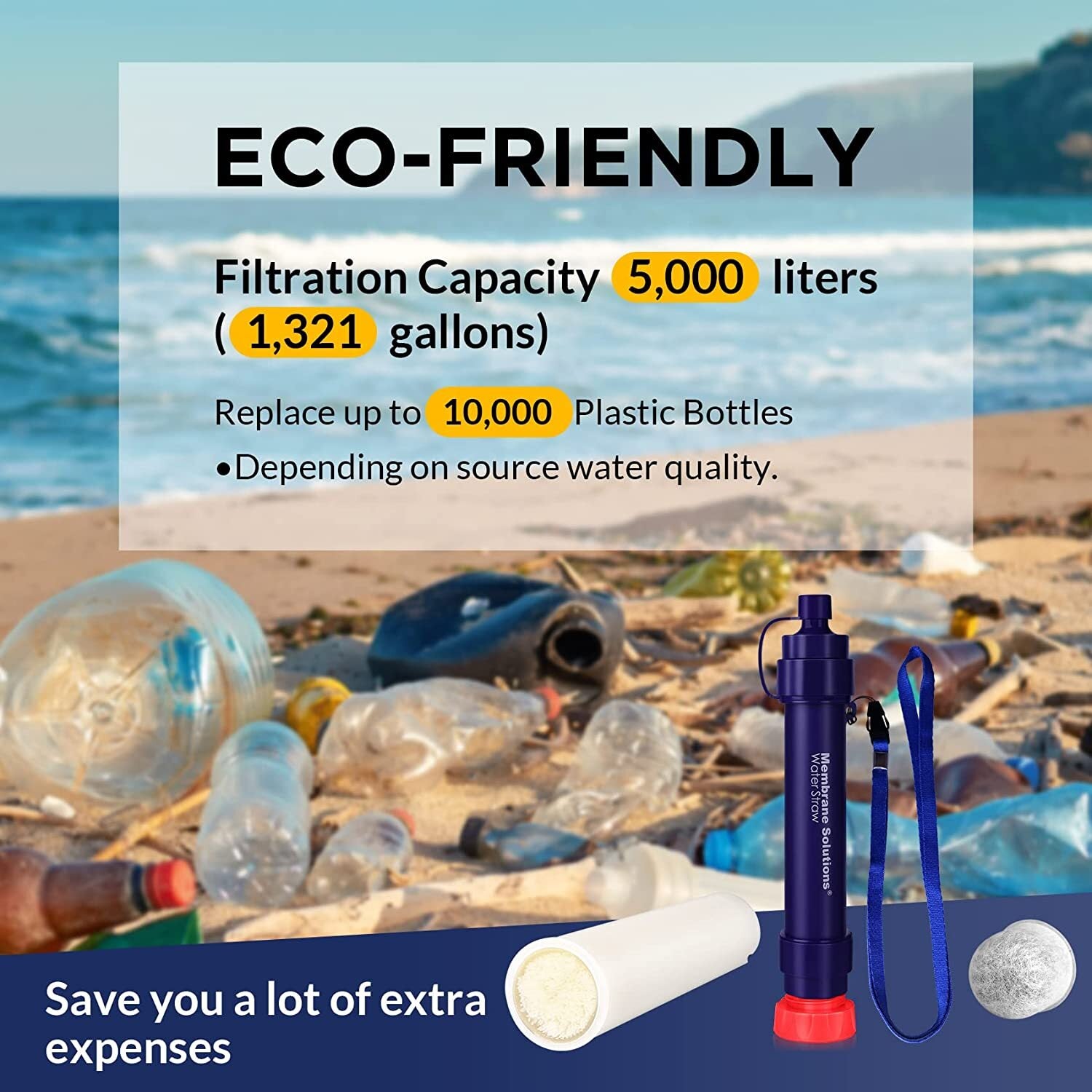 Personal Water Filter Straw 5000L Outdoor Survival Water Purification Straw0.1μm