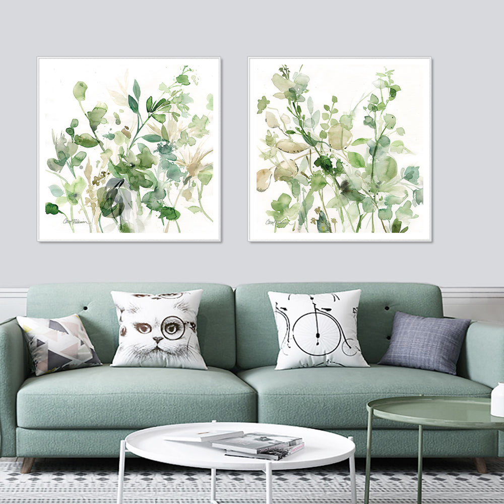 Wall Art 80cmx80cm Sage Garden By Carol Robinson 2 Sets White Frame Canvas