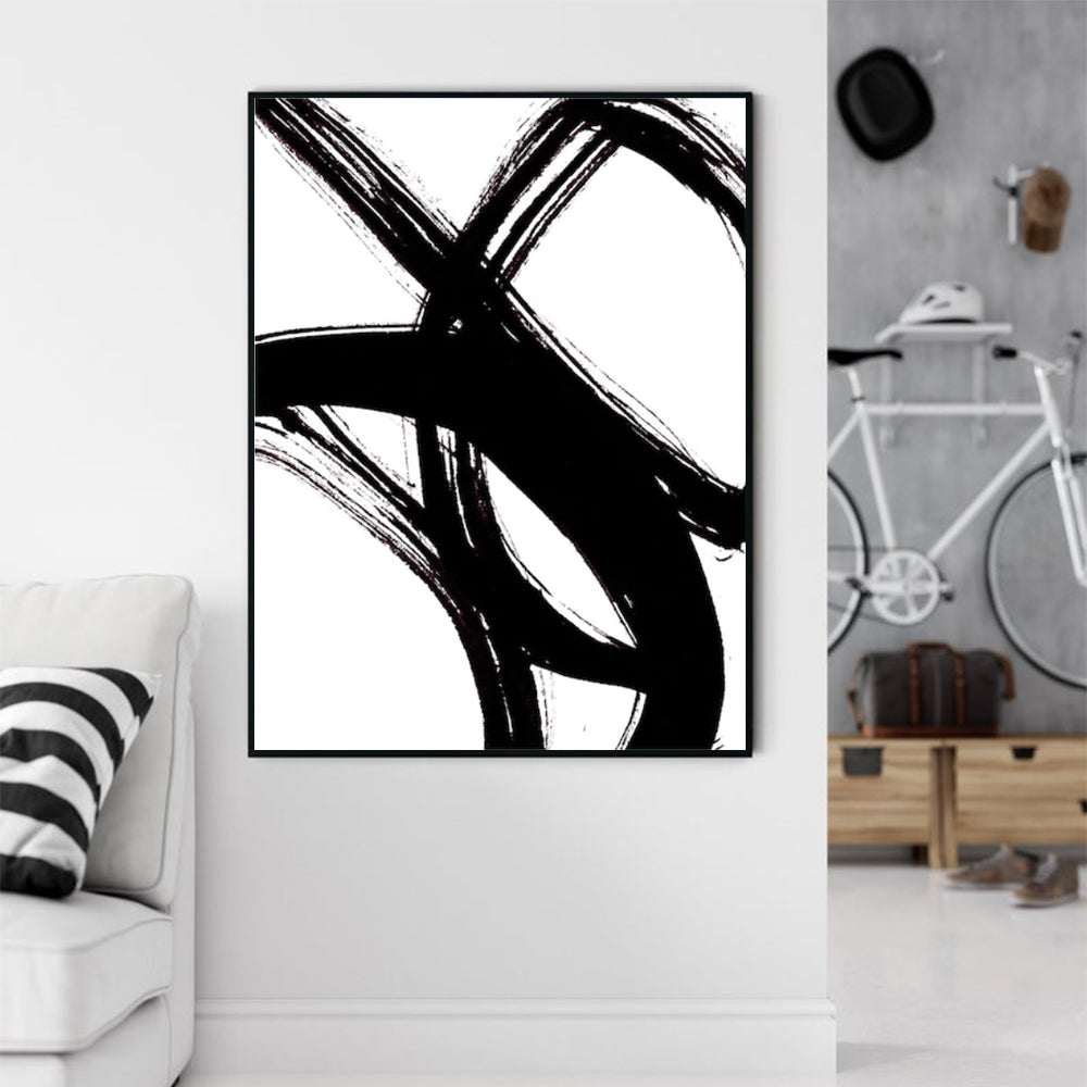 Wall Art 90cmx135cm Minimalist Black Artwork Black Frame Canvas