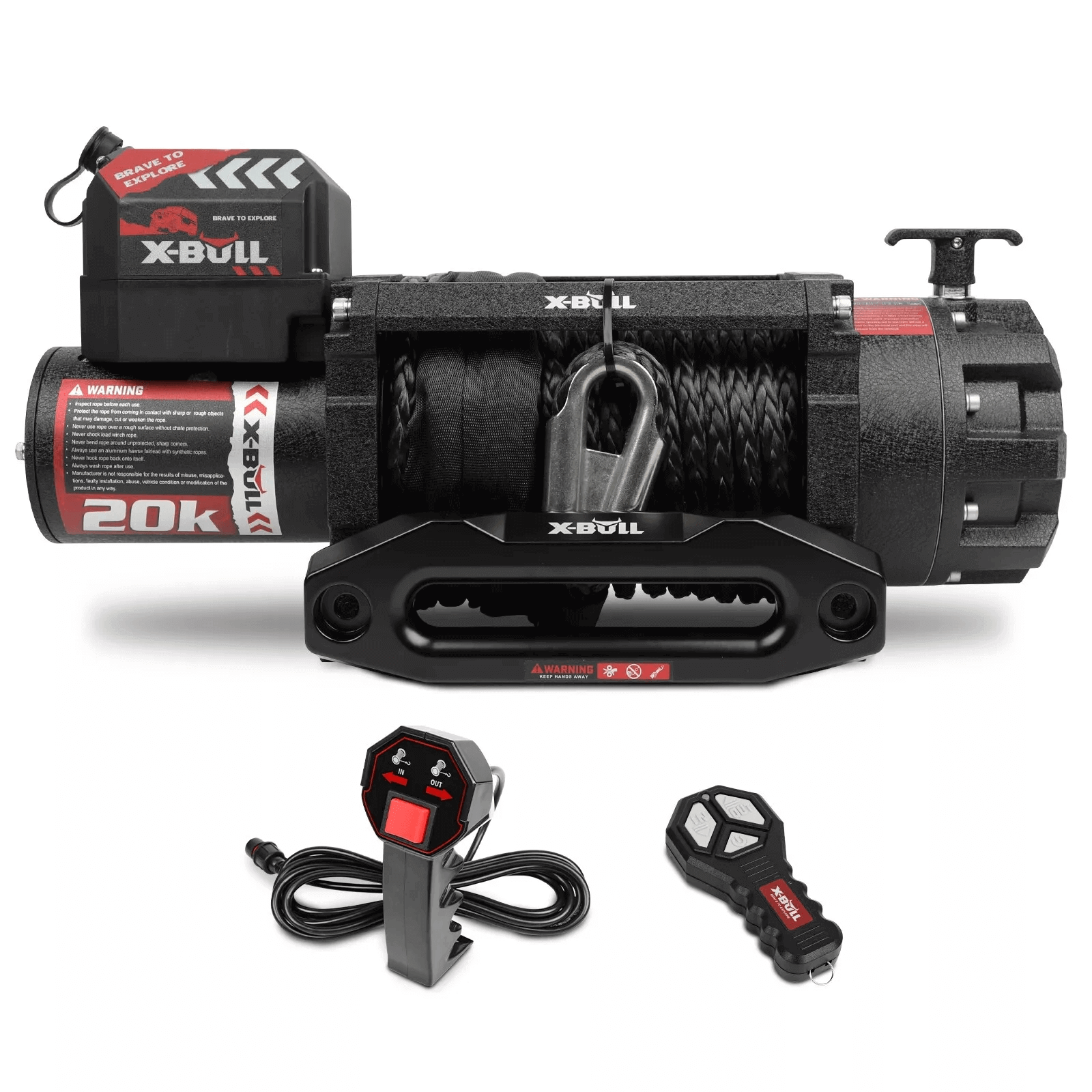 X-BULL 12V Electric Winch 20000LBS Synthetic Rope Truck Trailer Winch 4X4 4WD