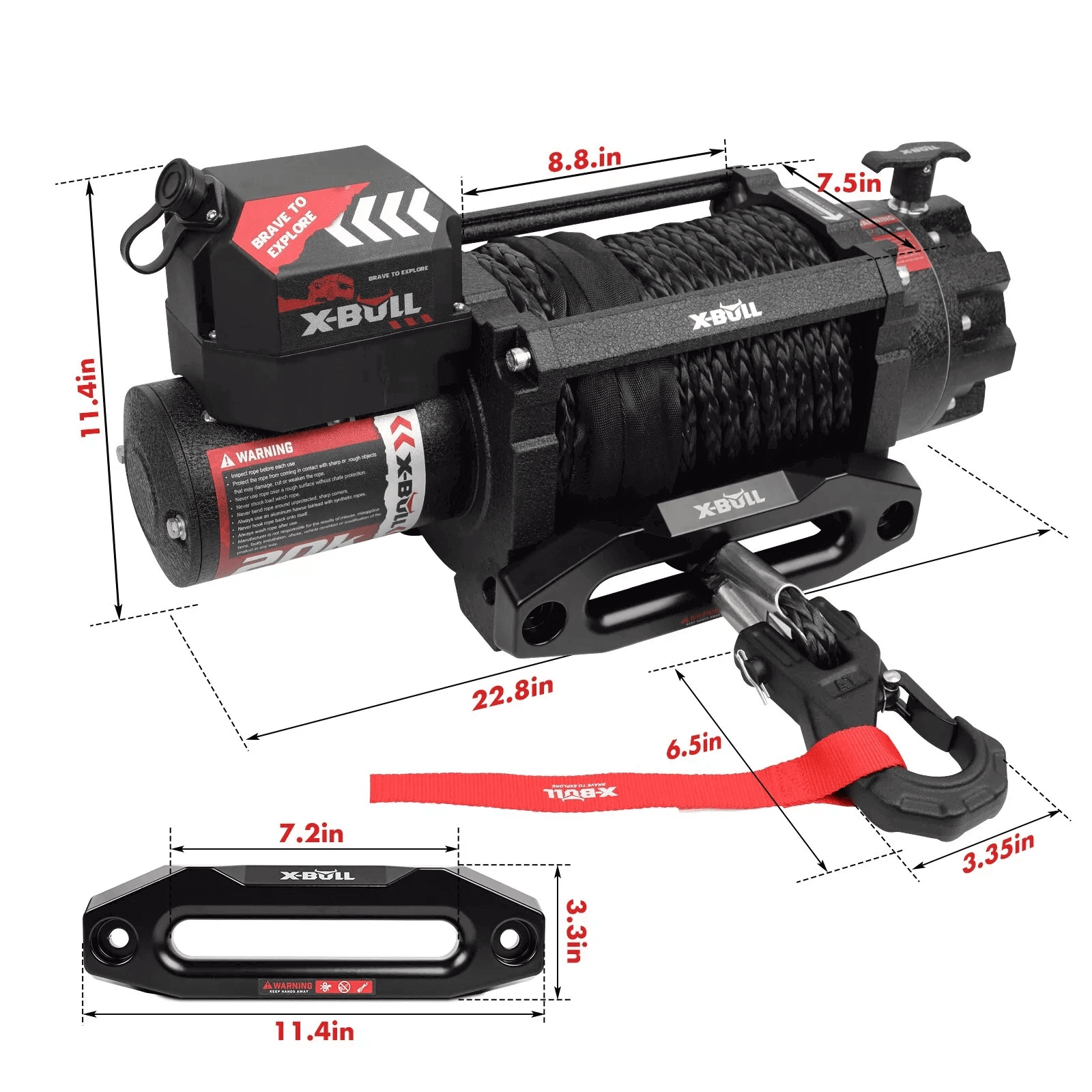X-BULL 12V Electric Winch 20000LBS Synthetic Rope Truck Trailer Winch 4X4 4WD