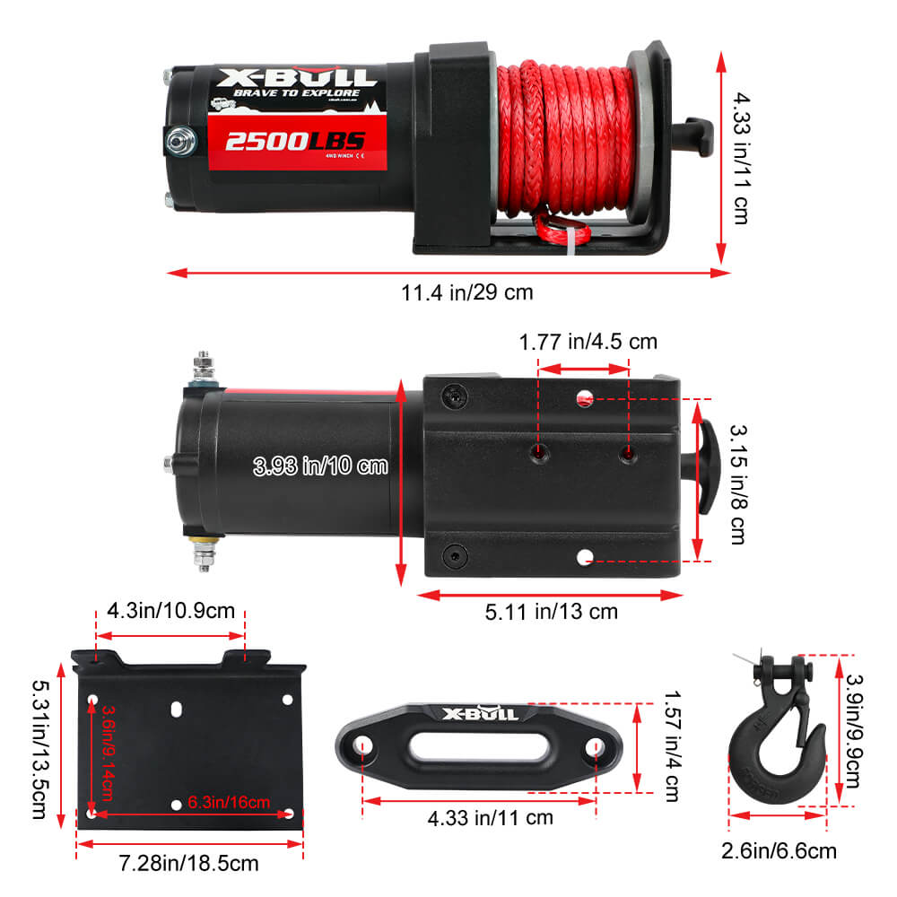 X-BULL 2500LBS Electric Winch 12V Winch Synthetic Rope 15.2M ATV Winch Kit Boat Winch Trailer