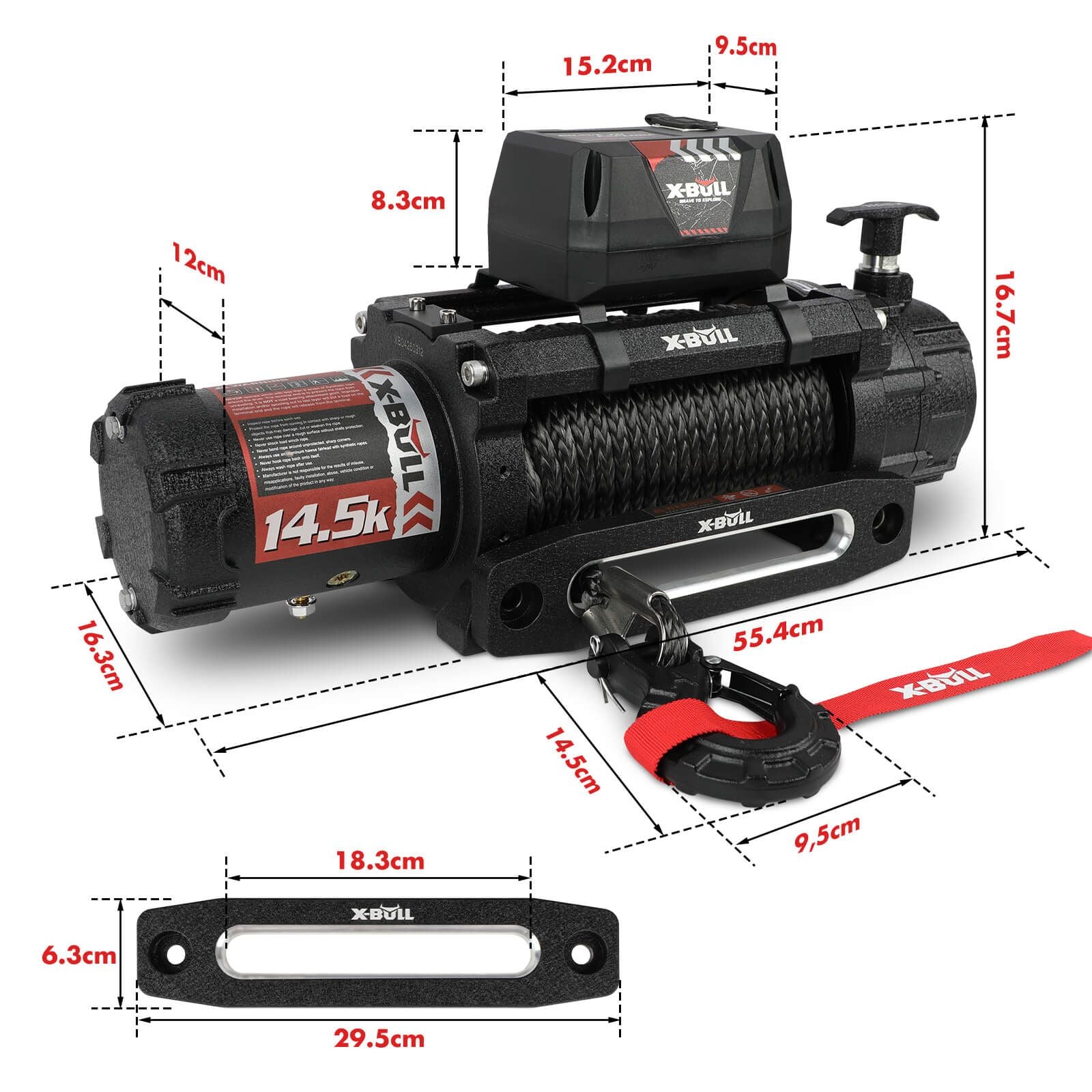 X-BULL 14500lbs Electric Winch 12V Synthetic Rope Wireless Remote Winch 4WD Car 4X4