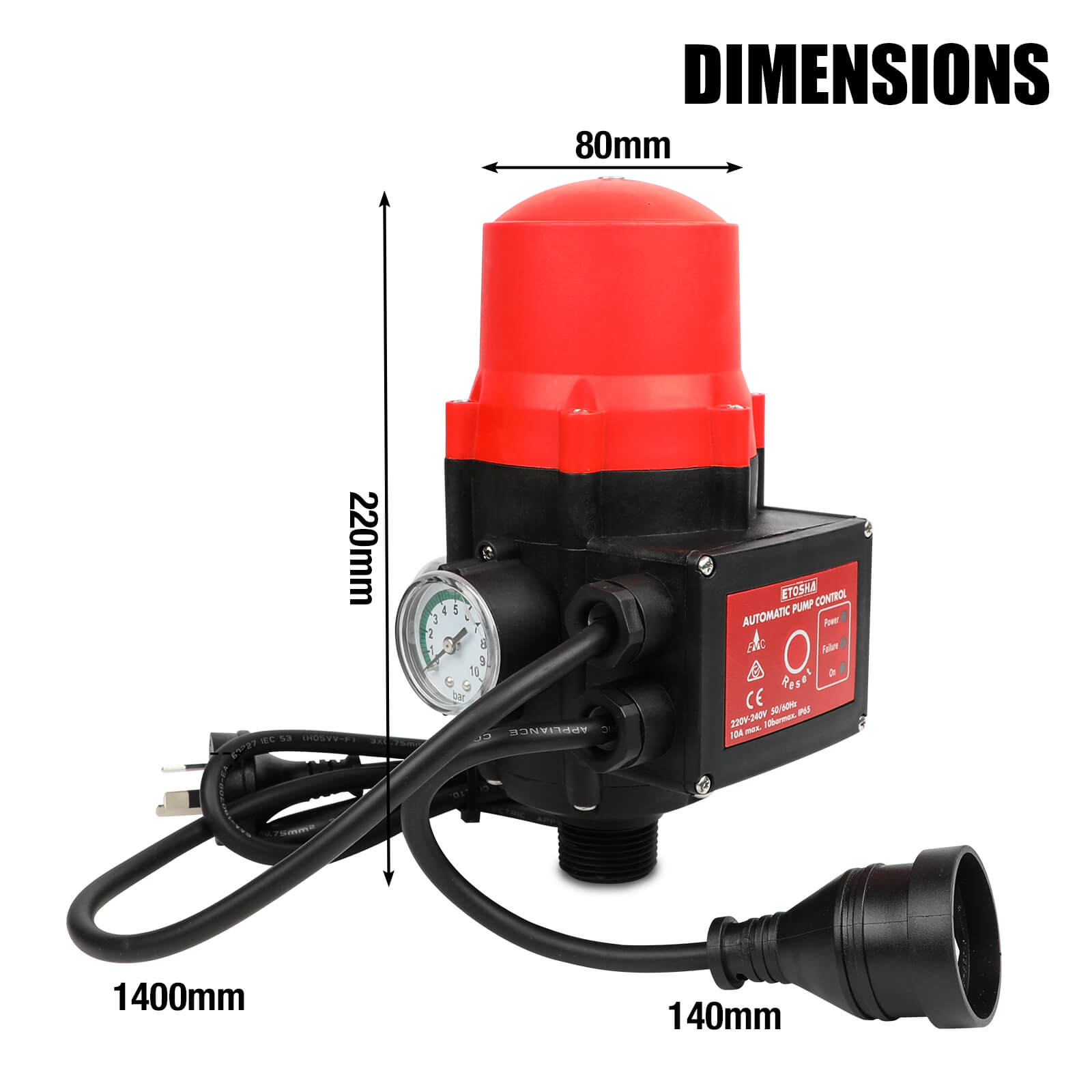 ETOSHA Water Pressure Pump Controller Auto Switch Control Electric BLACK