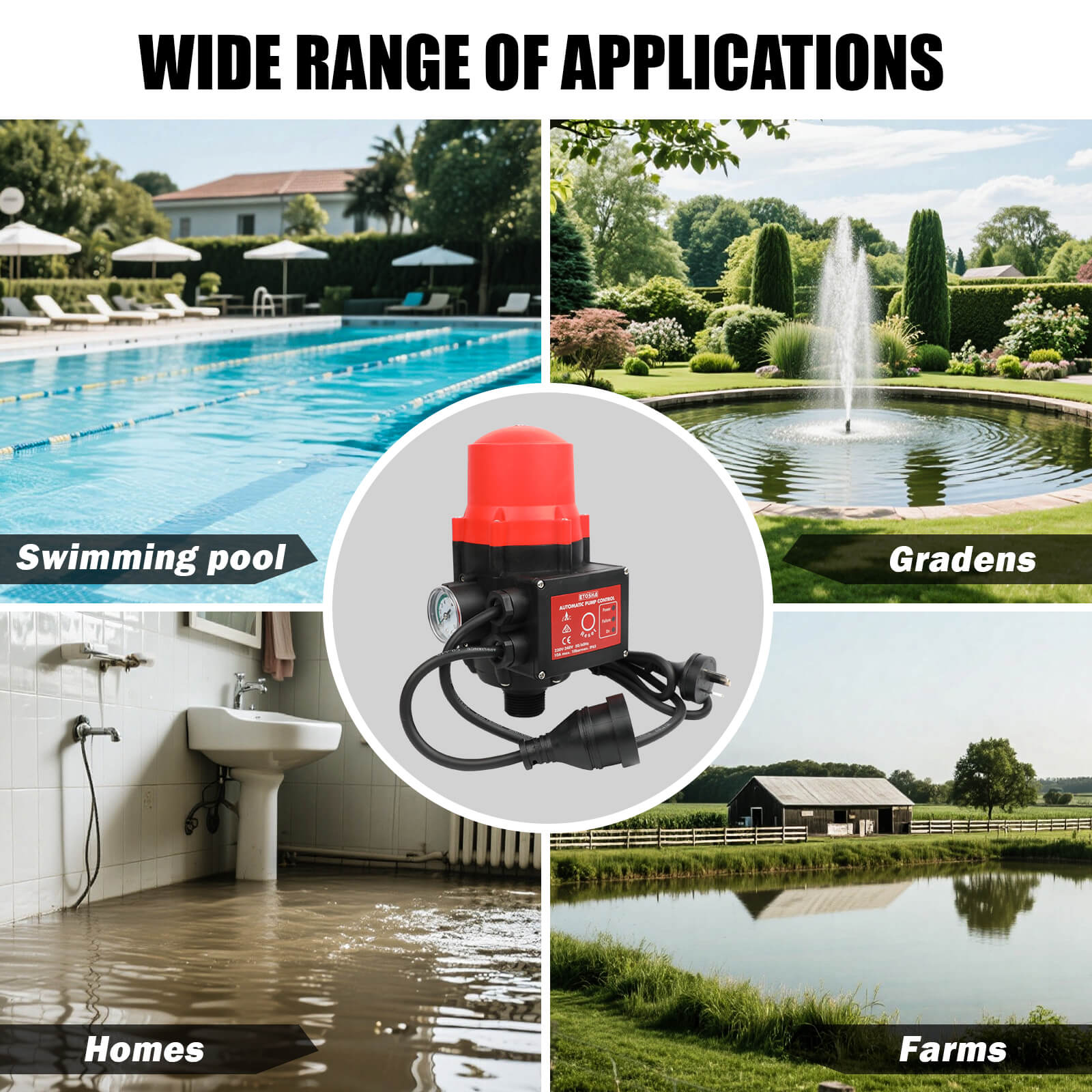 ETOSHA Water Pressure Pump Controller Auto Switch Control Electric BLACK