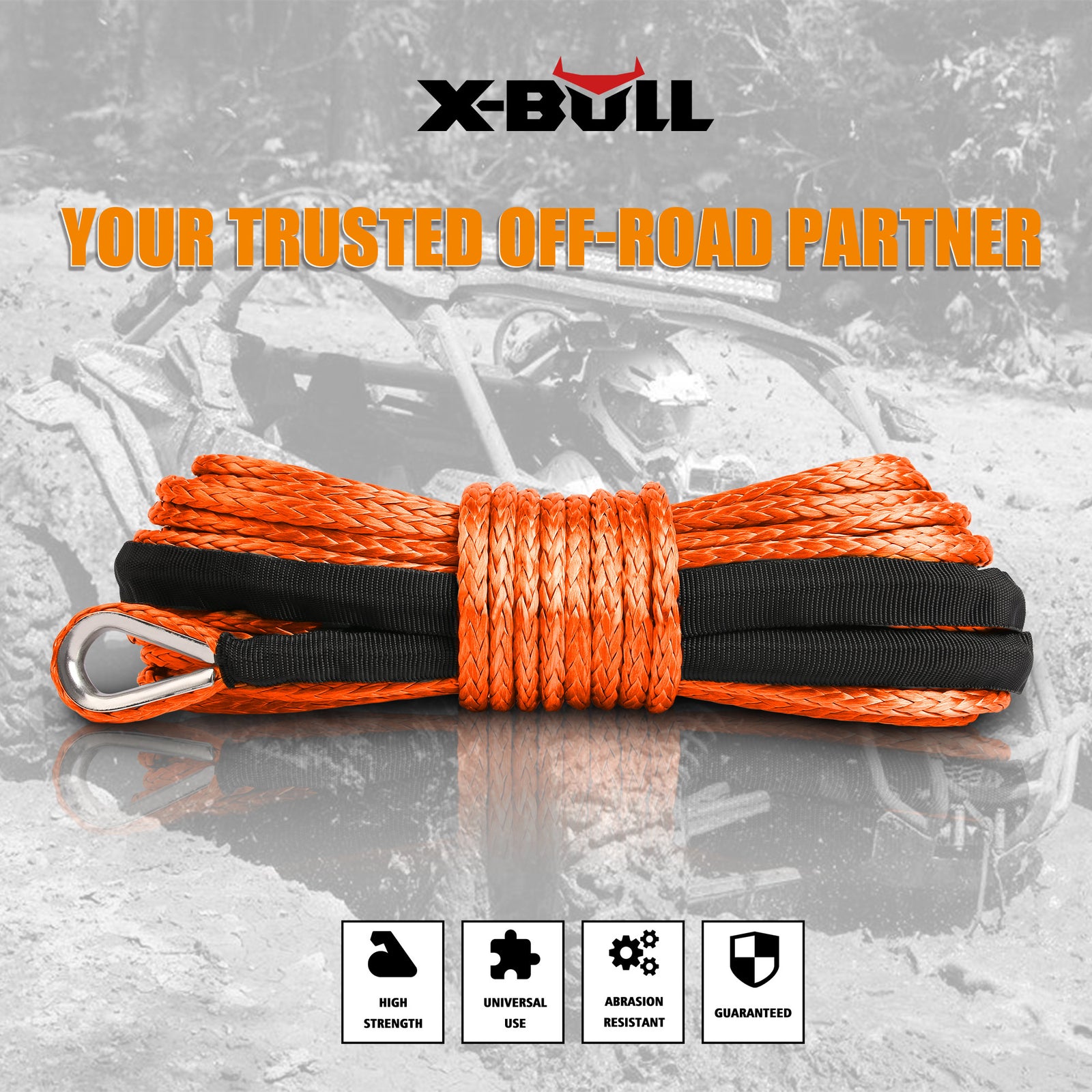 X-BULL Dyneema Synthetic Rope Winch Cable SK75 5.5MM x 13M Car Tow Recovery Strap