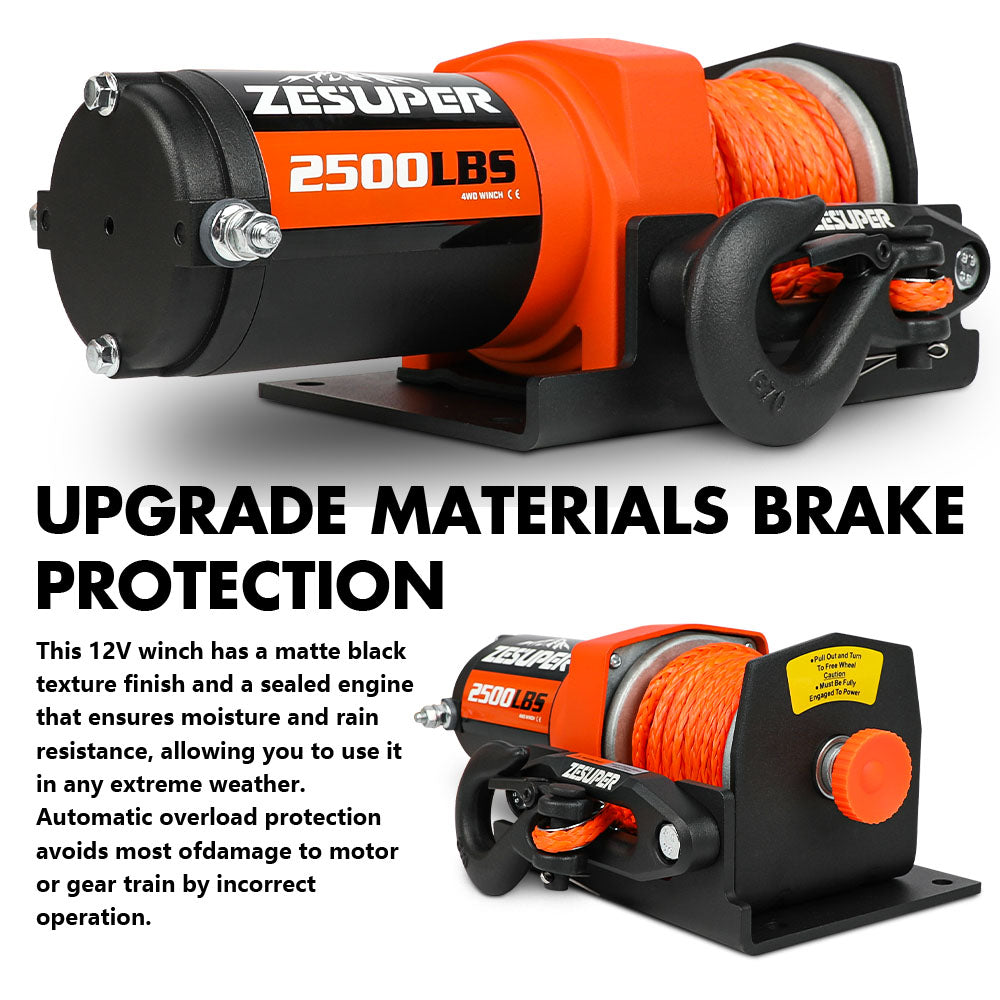 ZESUPER 12V Electric Winch 2500lbs Synthetic Rope Wireless Remote ATV UTV BOAT