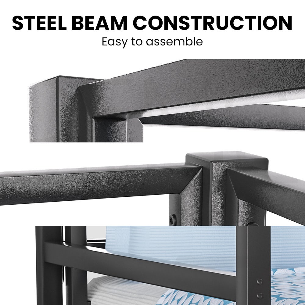 KINGSTON SLUMBER Single Loft Bed And Double Underbed, Multifunctional, Space Saving with Fixed Ladder, Matte Dark Grey