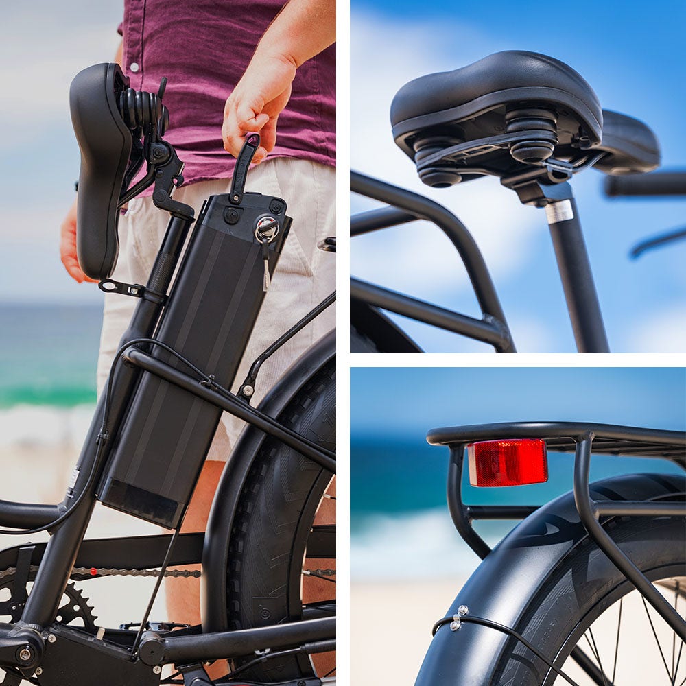 Valk Electric Fat Tyre Cruiser Bike, with Throttle, Step-Through eBike, Matte Black