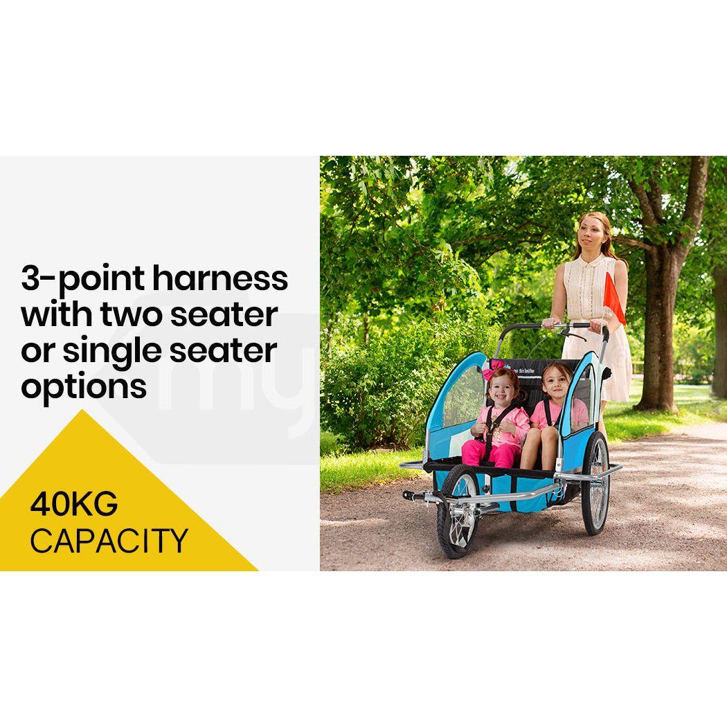Tag-along Kids Bike Trailer Child Bicycle Pram Stroller Children Jogger Blue
