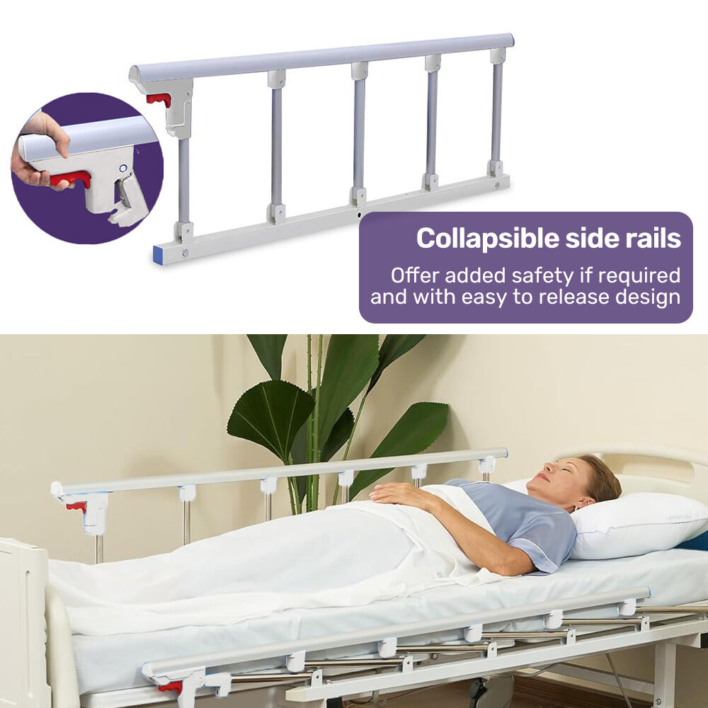 EQUIPMED Medical Bed, w/ Mattress & Over Bed Table, Back and Leg Lifting, Lateral Tilting, Commode Bowl, IV Pole, Home Aged Care or ICU Hospital