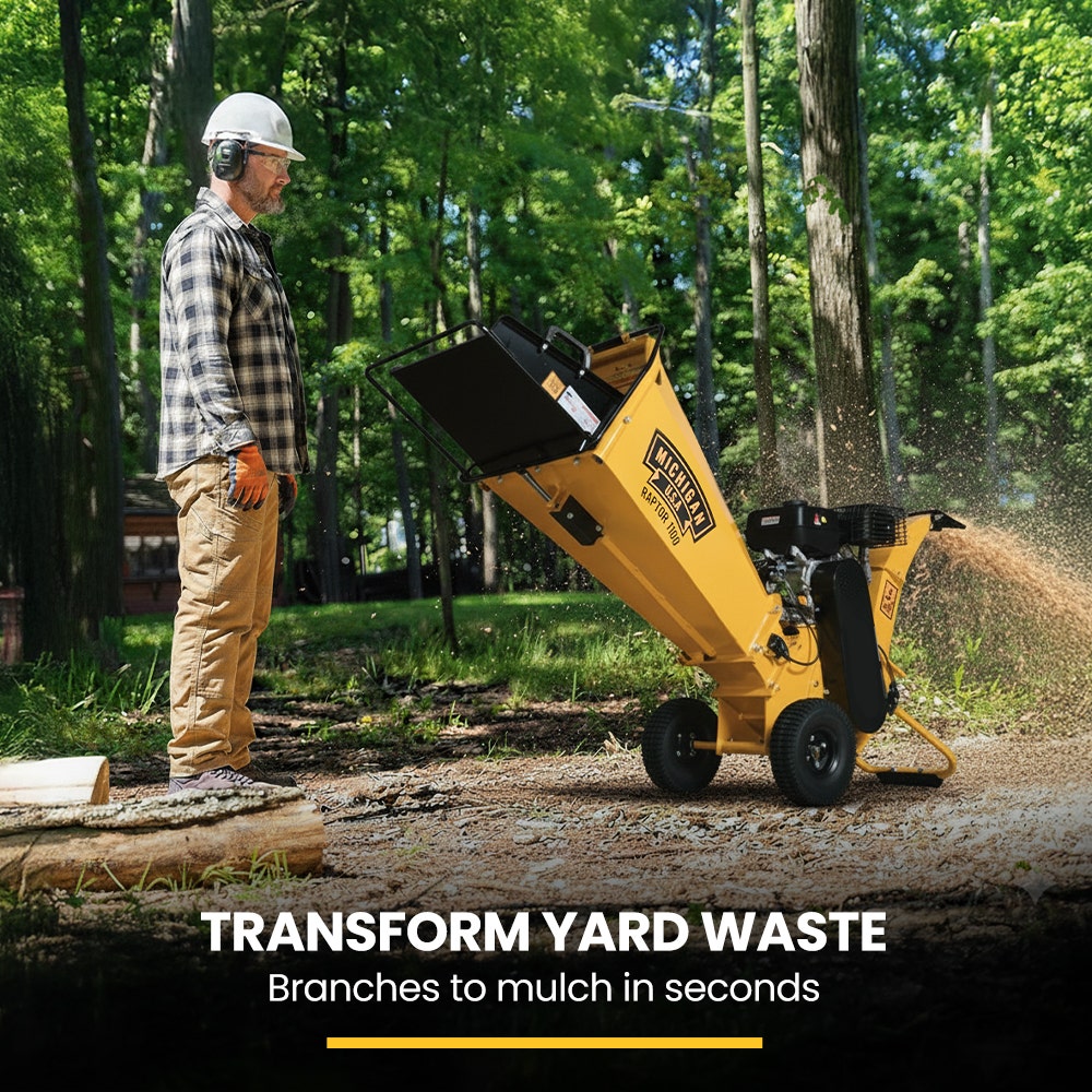 MICHIGAN 7HP 212cc Petrol Wood Chipper, Tree Mulcher - Raptor 1100