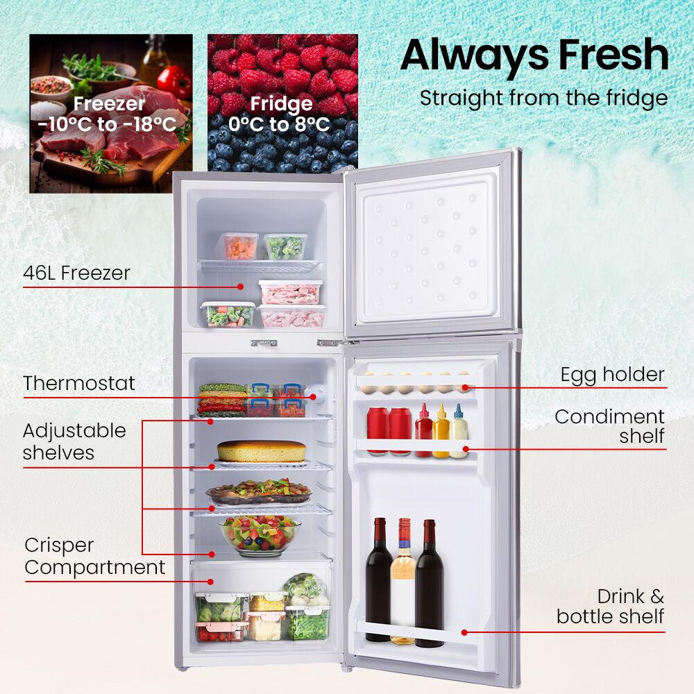 GECKO 142L Upright Portable Fridge / Freezer, 12V/24V/240V for Motorhome and Caravan, Silver