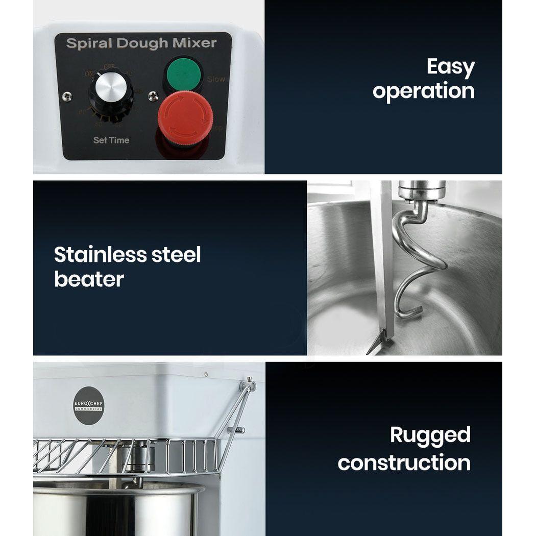 EUROCHEF 10L Spiral Dough Mixer Commercial Machine Bakery Kneader Small Litre