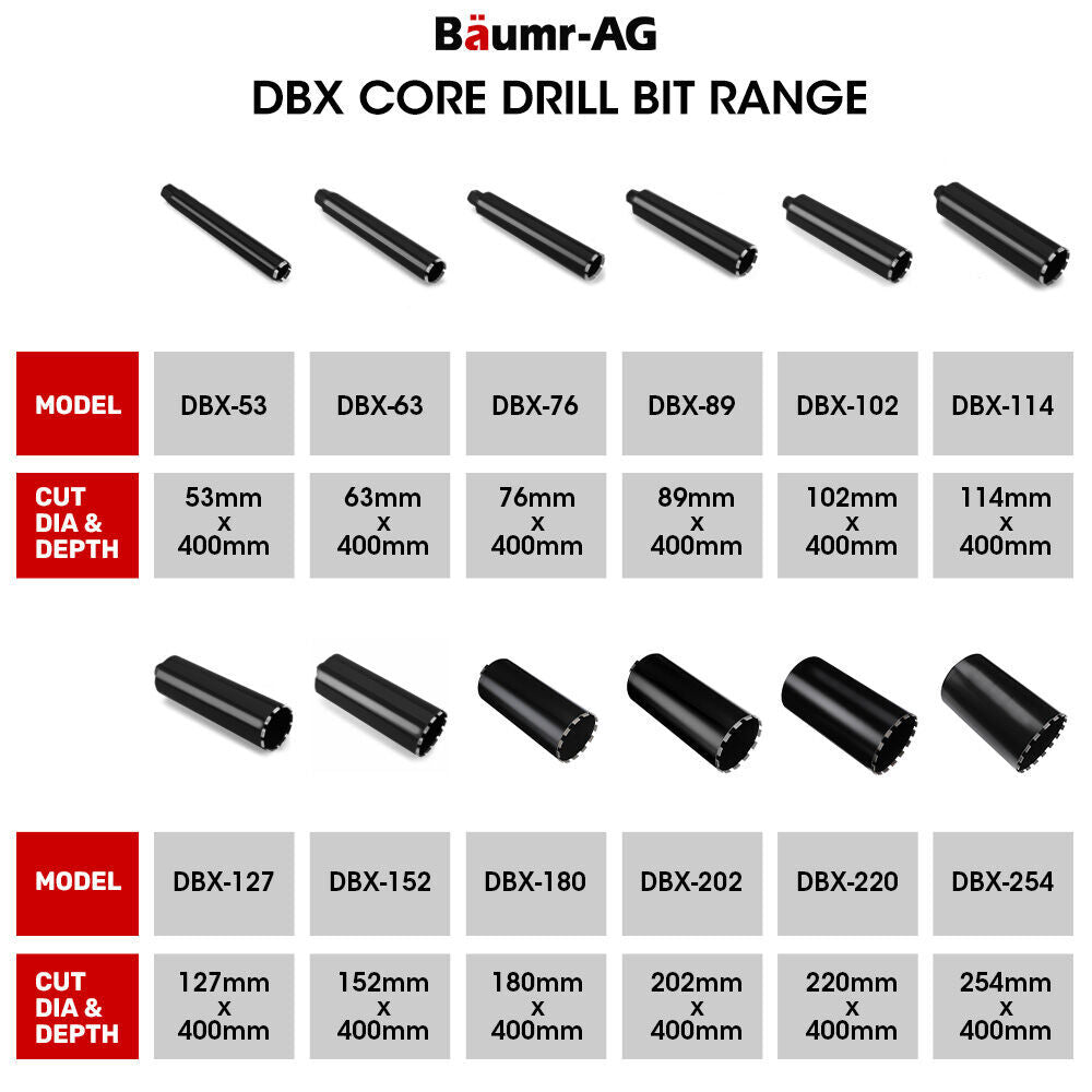 Baumr-AG 202 x 400mm Diamond Core Drill Bit DBX Series, Industrial 1.1/4-UNC
