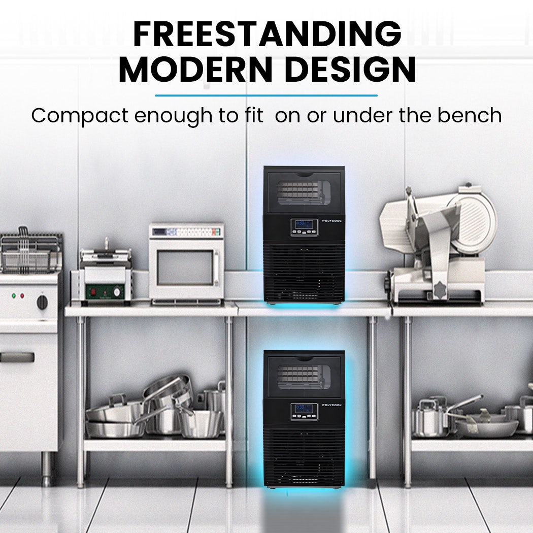 POLYCOOL Commercial Ice Maker Machine, up to 35kg/24hr, Timer & Self Cleaning Programs