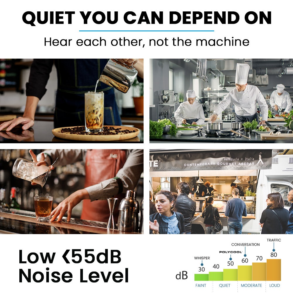 POLYCOOL Commercial Ice Maker Machine, up to 45kg/24hr, Timer & Self Cleaning Programs