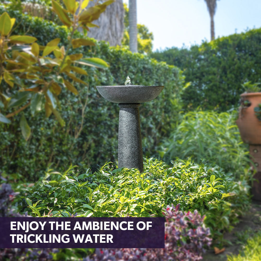 Protege Bird Bath Solar Water Feature Fountain, Contemporary Birdbath Design, with Panel Kit, LED Lights, Dark Grey