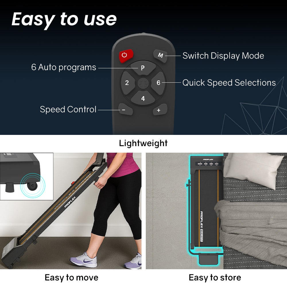 PROFLEX Electric Walking Pad Under Desk Treadmill, Compact Foldable Size, Tablet Holder, LCD Display, Walk or Light Jog